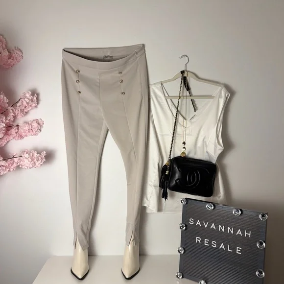 Chic Cream High-Waisted Skinny Pants - Picture 6 of 14